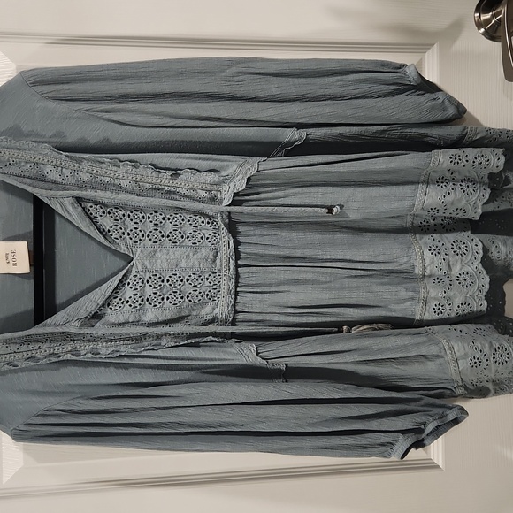 Knox Rose Dusty Teal Lace Detail Blouse - Picture 2 of 7